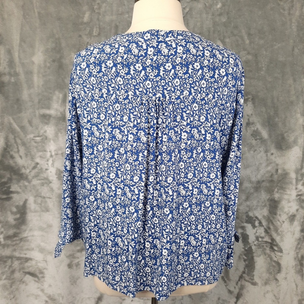 Cynthia Rowley Top Womens 2X Blue White Floral Popover Peasant Coastal Cottage - Picture 4 of 14